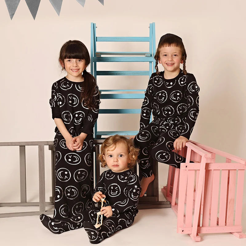 AA-kids boy summer spring fashion clothes 2pcs set cotton long sleeve and short sleeve 2pcs clothes set smile print black set