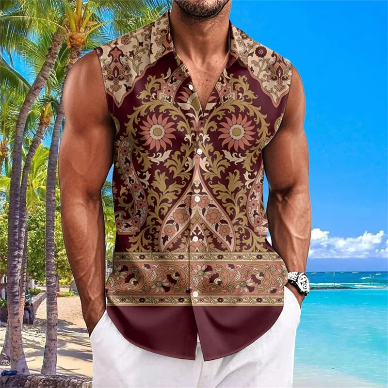 New Men's Sleeveless Shirt Summer Solid Color Comfort Casual Collar Beach Style Plus Size Men's Shirt