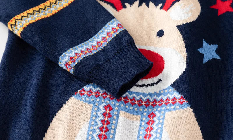 New Year Kid Sweater Long Sleeve Cartoon Print Deer Casual Loose Pullover Knitwear Baby Girl Boy Sweater Christmas Child Clothes