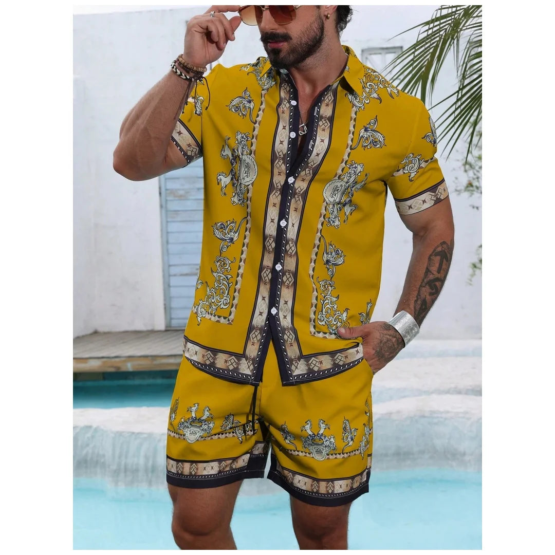 Striped shirt set Men's Short-sleeved Shirt Summer Short-sleeved Shirt Beach Shorts Men's Suit Street Casual y2k Shorts Leisure