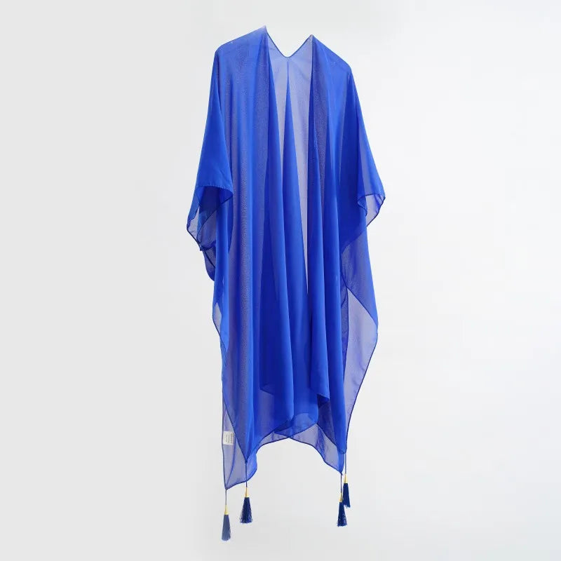 Simple Pure Color Chiffon Beach Bikini Cover Ups Swimwear Women Summer Sun Protection Cardigan Leisure Travel Cape Long