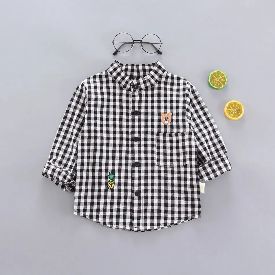 2024 Korean Fashion Children Tops Boys Buffalo Plaid Flannel Shirt Baby Casual Shirt Outerwear Clothes Autumn Girls Blouses 0-5T