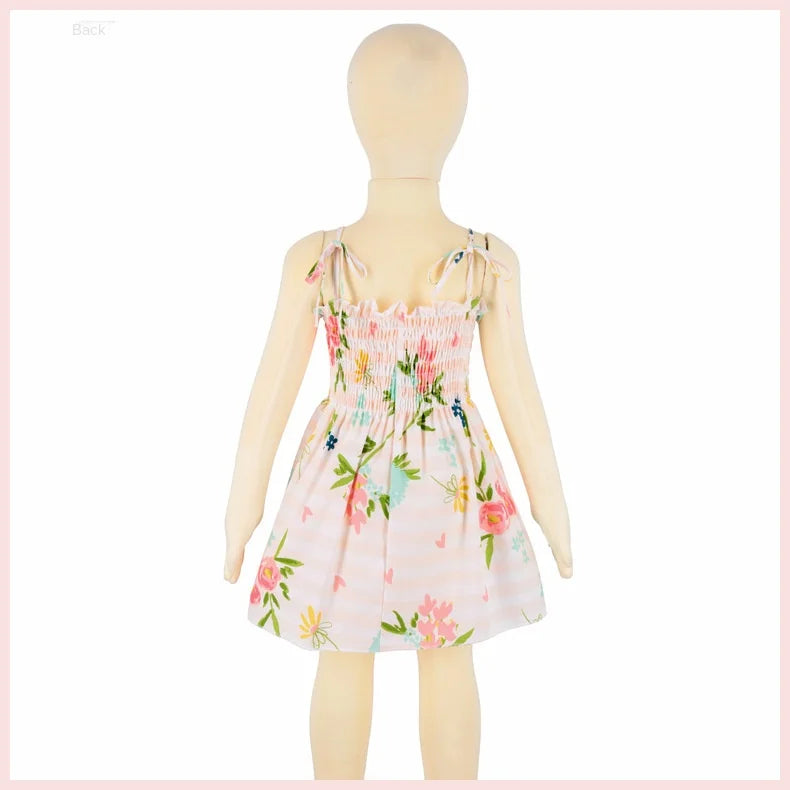 2024 Summer Baby Girl Floral Dress Children's Casual Toddler Kids Cotton Clothes Dress for Girls Sleeveless Sling Beach Sundress