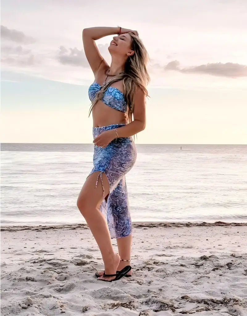 Women's Paisley Bikini Set With Skirt 2025 Sexy Bohemian Beach Dress Beachwear Two-Piece Swimsuit Cover-Up Summer Seaside Outfit