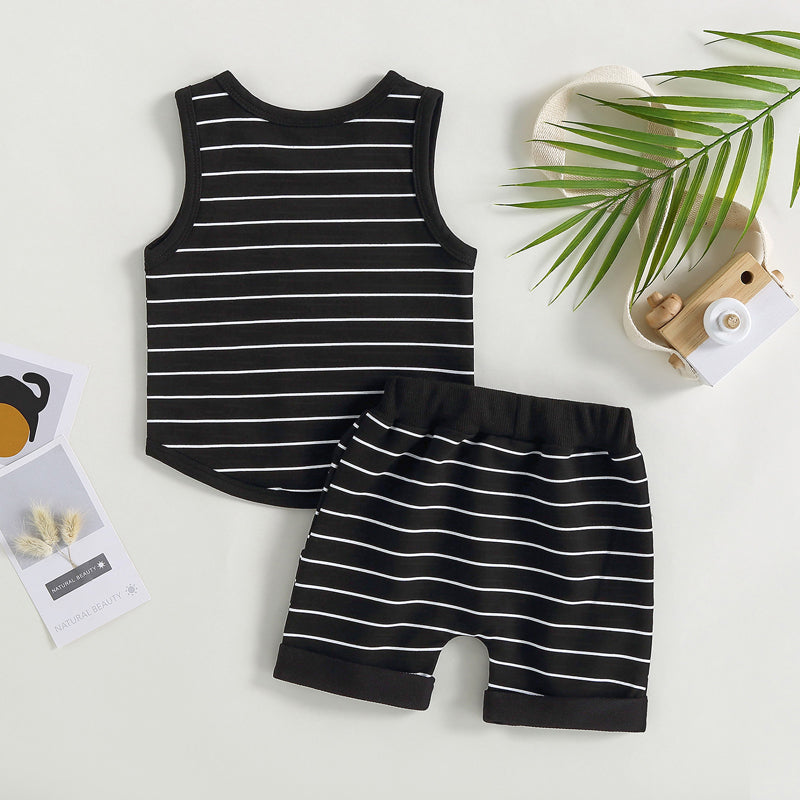2023-03-01 Lioraitiin 0-4Years Kids Baby Boy 2Pcs Summer Outfits Striped Sleeveless Tank Tops and Stretch Shorts Pocket Set