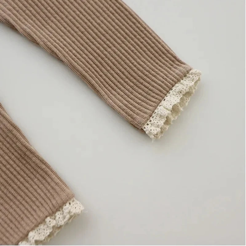 Newborn Leggings For Baby Girl Clothes Infant Kids Ribbed Cotton Solid Leggings Lace Foot Mouth Skinny Pants Baby Clothing