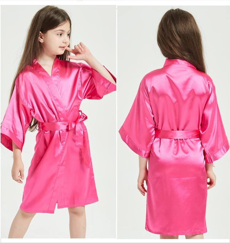 Toddler Girl Nightgown Satin Teenage Red Pink Silk Kimono Spa Bath Robe for Girls Wedding 3 to 4 5 6 7 8 9 10 11 12 13 14 Years