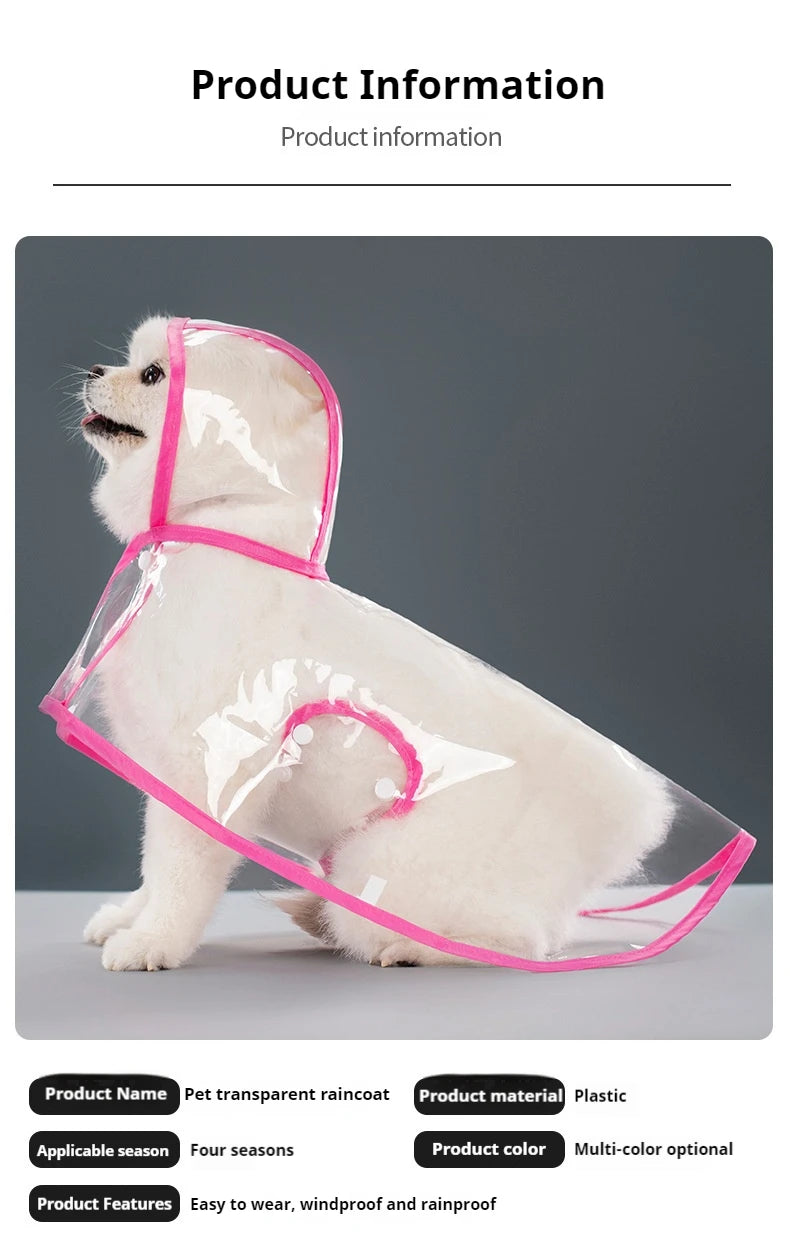 New Raincoat Pet Transparent Outgoing Raincoat Thickened Windproof and Waterproof Large, Medium, and Small Dog Clothes Plastic F