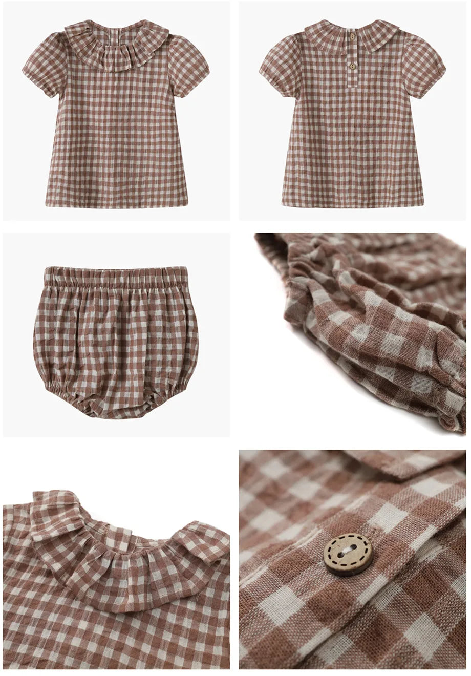 Clearance AS 2024 Summer Gingham Collection plaid Family matching baby kids boys girls clothes cotton linen fabric kids wear