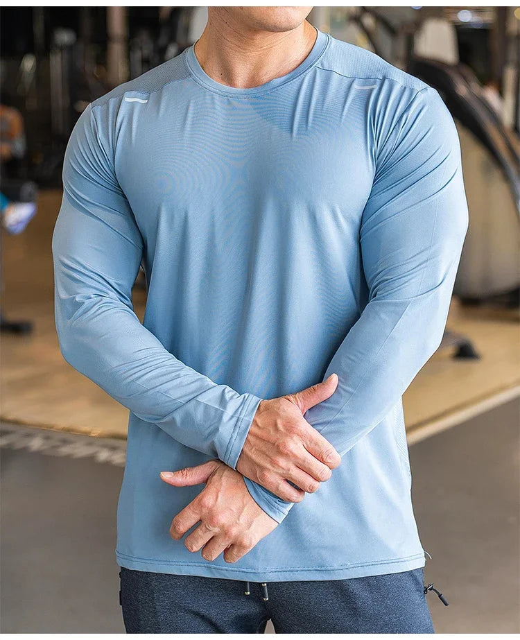 Men's Sports Fitness Long Sleeve Outdoor Badminton Quick Dry Training Shirt Casual Thin Running Top Bodybuilding Sportswear