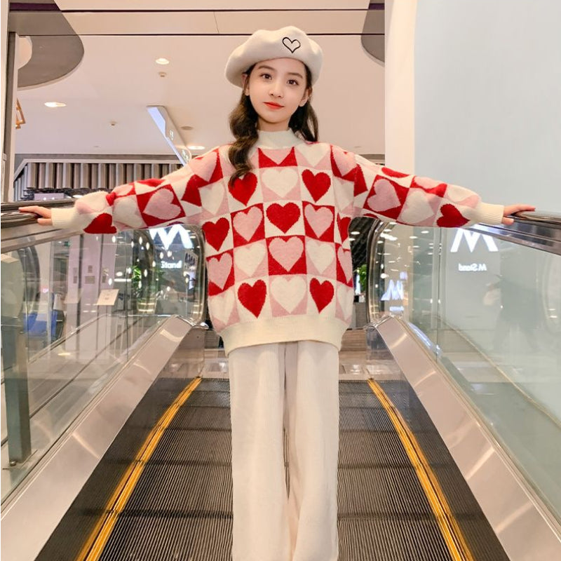 Girls Sweater Thickened Autumn Winter New Children's Fashion Knitted Top Christmas Winter Clothes for Girls 4 10 12 14 Years Old