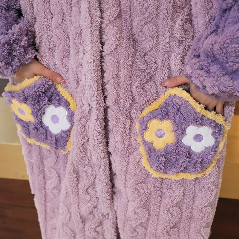 Kids Winter Bathrobe Thicken Warm Home Robe Baby Homewear Animal Dinosaur Cartoon Bathrobe For Children Hooded Gilrs Boys Robe