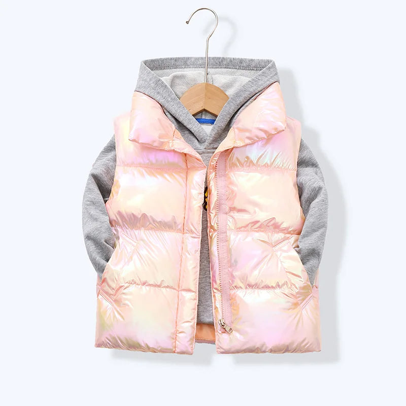 Kids Down Clothes Waistcoat Child Fashion Warm Vest Teen Thickened Down Clothing Boys Girls Dazzle Color Sleeveless Outerwear