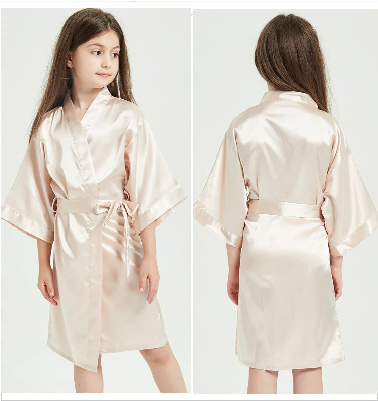 Toddler Girl Nightgown Satin Teenage Red Pink Silk Kimono Spa Bath Robe for Girls Wedding 3 to 4 5 6 7 8 9 10 11 12 13 14 Years