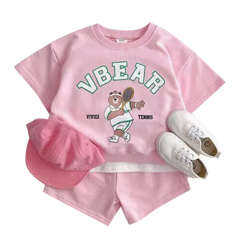Fashion girls Toddler Baby Korea Clothing Fall Clothes Sets Baby Boys Set Kids Sports Bear Sweatshirt Pants 2Pcs 2 to 8 year
