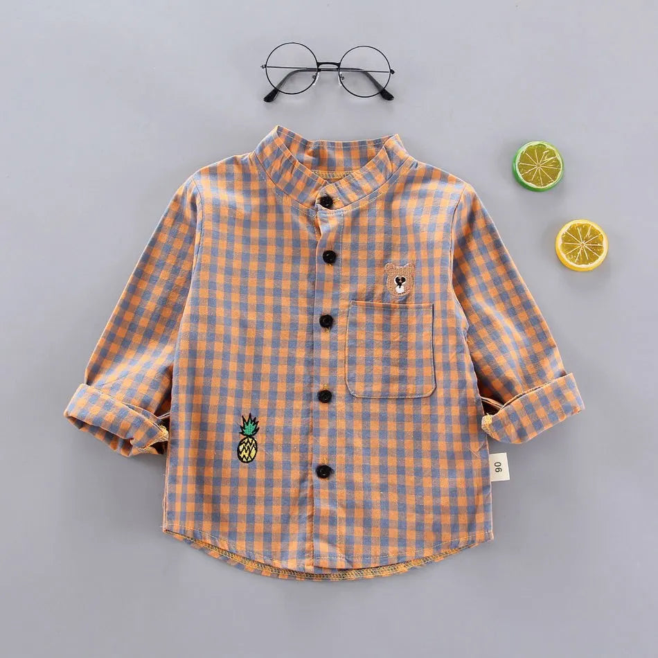 2024 Korean Fashion Children Tops Boys Buffalo Plaid Flannel Shirt Baby Casual Shirt Outerwear Clothes Autumn Girls Blouses 0-5T