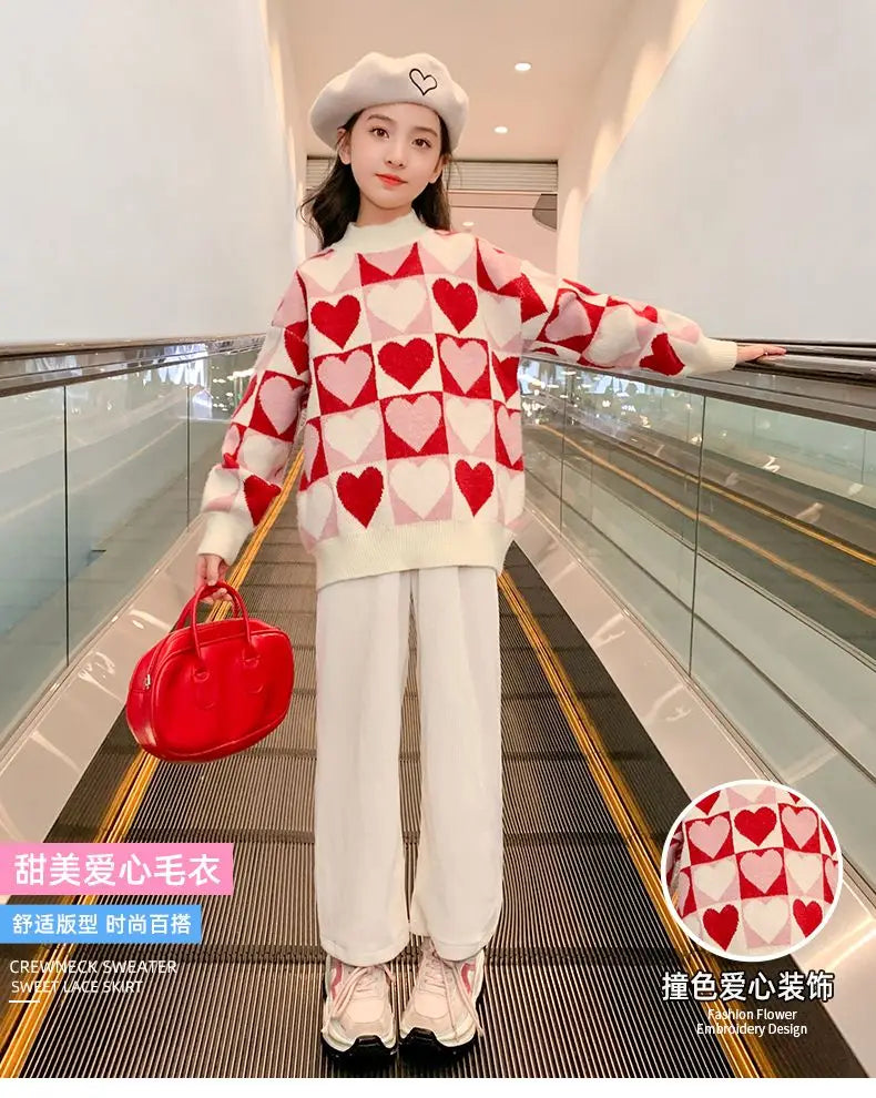 Girls Sweater Thickened Autumn Winter New Children's Fashion Knitted Top Christmas Winter Clothes for Girls 4 10 12 14 Years Old