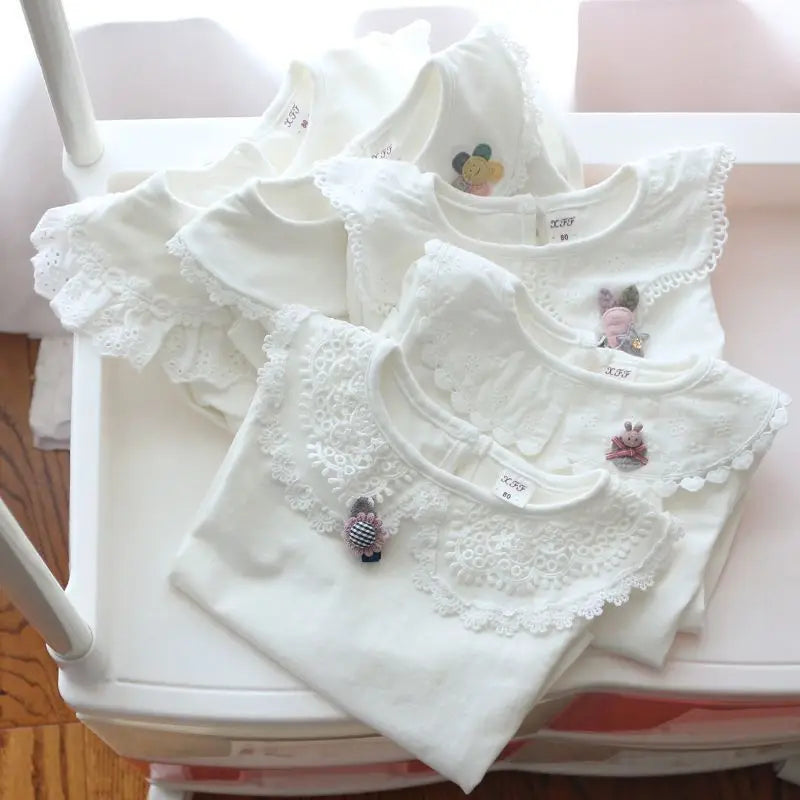 Children's Shirts School Girls White Tops Long Sleeve Lace Shirts Kids Shirt Baby Toddler Teen Casual Children Clothes