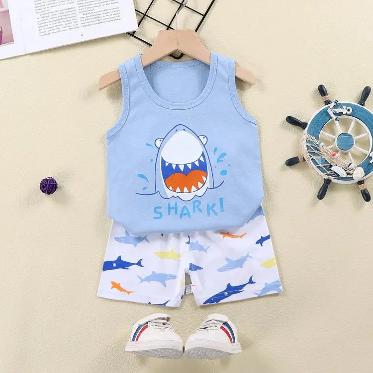 2PCS Children Sets Kids Clothes Vest Suit Summer Children Clothing baby Cotton T-Shirts Shorts Tank Top Boys Girls Sleeveless