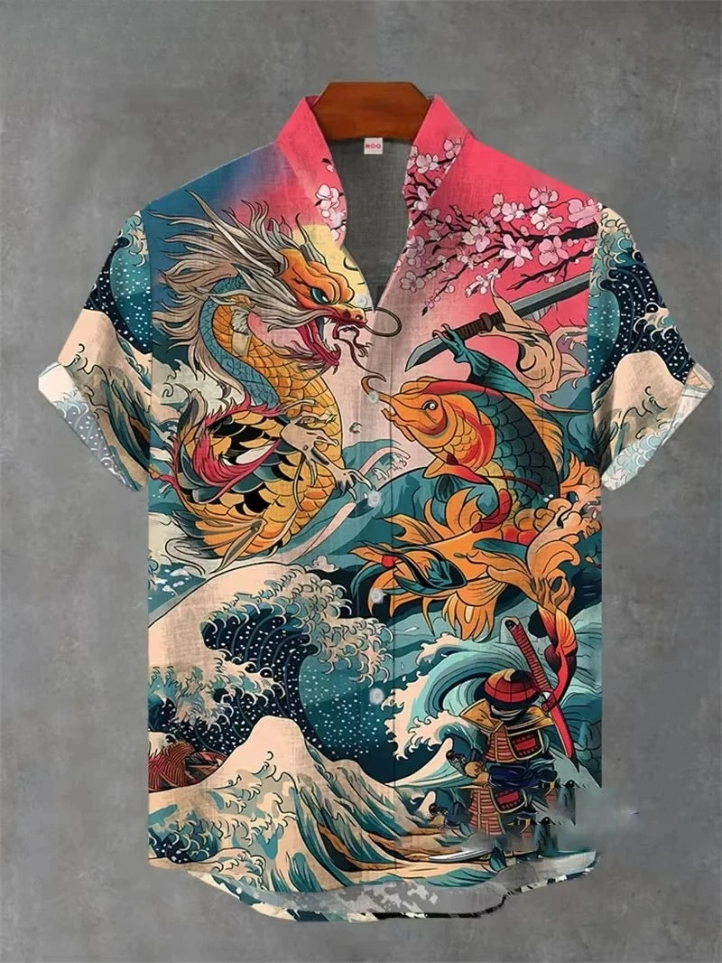 Vintage Men's Shirt 3D Printed Shirt Men's Casual Short Sleeved Top Fashionable Men's Lapel Button Shirt Men T-shirt Polyester