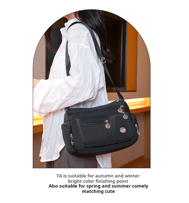 Bag Women's Large Capacity Shoulder Bag Waterproof and Wear Resistant Multi Pocket Commuter Leisure Outdoor Crossbody Bag