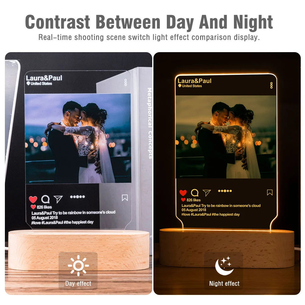 Personalized 3D Photo Lamp Custom Photo And Text Customized Valentine's Day Wedding Anniversary Birthday 3D Night Light Gifts