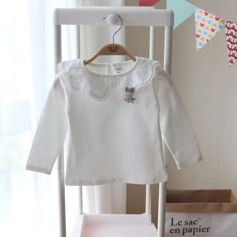 Children's Shirts School Girls White Tops Long Sleeve Lace Shirts Kids Shirt Baby Toddler Teen Casual Children Clothes