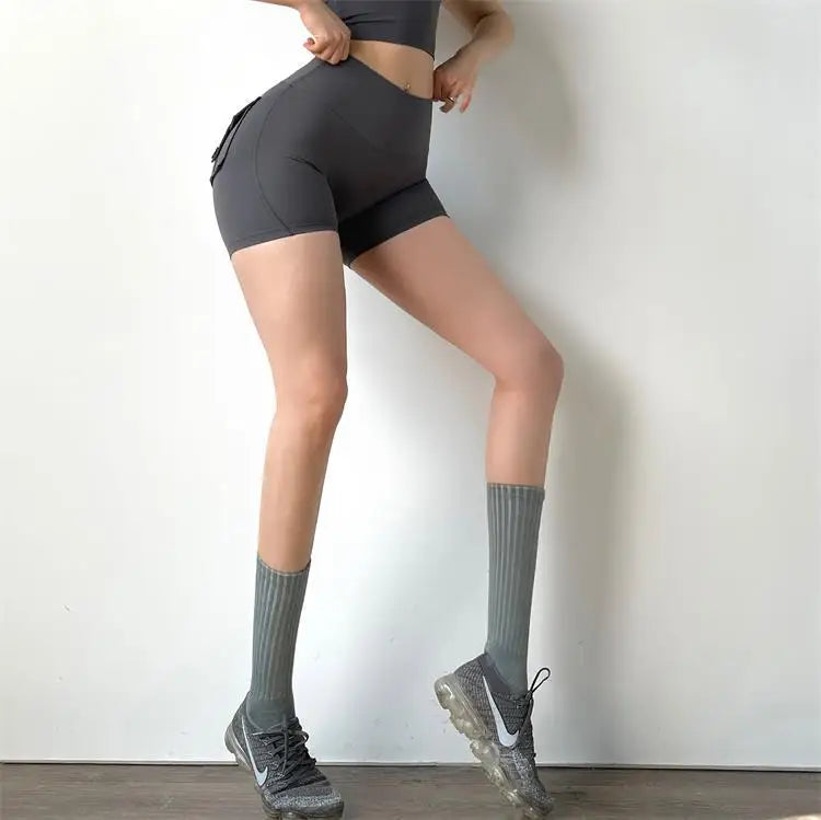 Shorts Women Sport With Pocket Buttocks Fitness Workout High Waist Tights Leggings Push Up Cycling Shorts Scrunch Gym Clothing