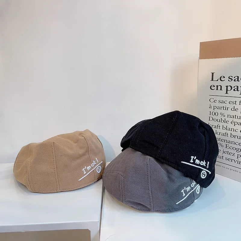 Hot Solid Color Children Berets Stripe Cotton Thin Fashion Simple Kids Hats & Caps Berretto Baby Caps for Boys Girls