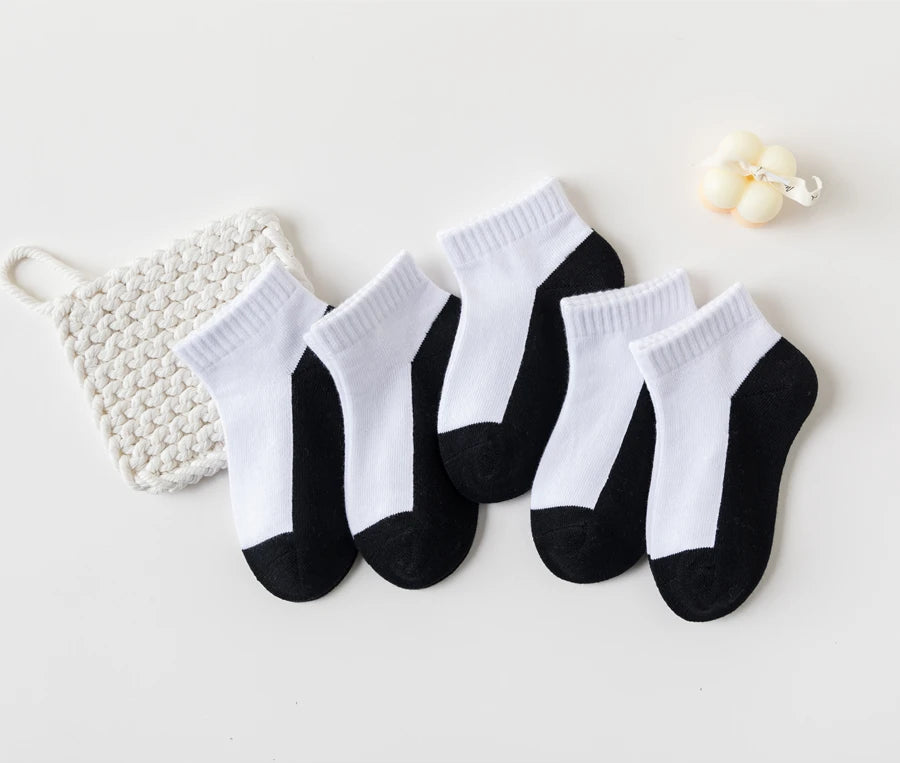 5 Pairs/Lot 2024 New Summer Children Socks Cotton Kids Teen Fashion Black White Gray For 1-12 Years Student Baby Girl Boy Socks