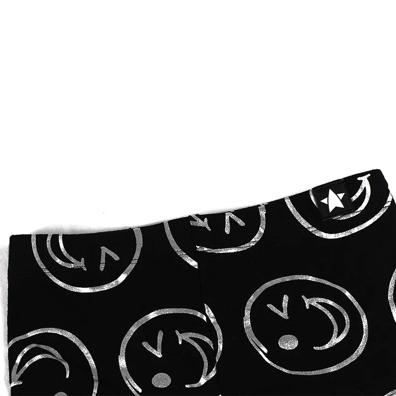 AA-kids boy summer spring fashion clothes 2pcs set cotton long sleeve and short sleeve 2pcs clothes set smile print black set