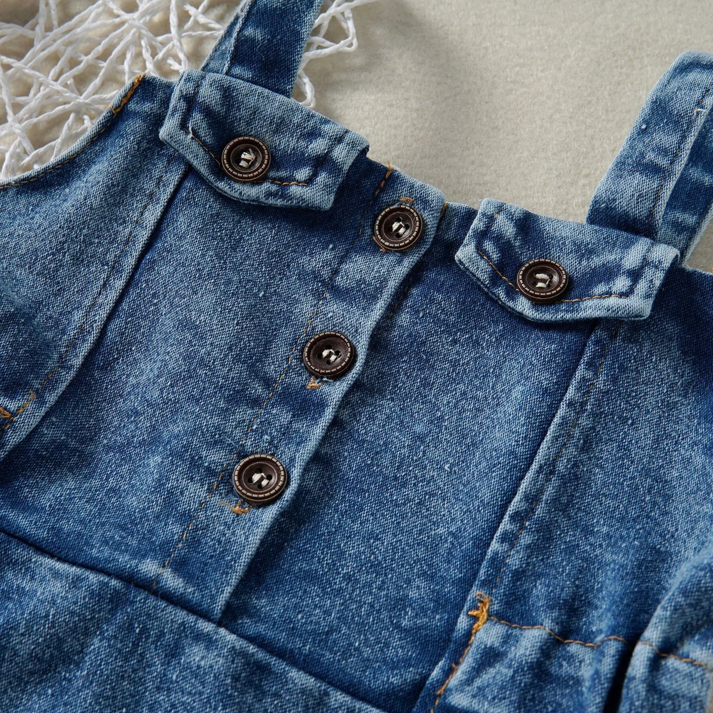 FOCUSNORM 0-4Y Summer Lovely Kids Girls Denim Dress Ruffles Sleeveless Strap Button A-Line Sundress Holiday Clothing