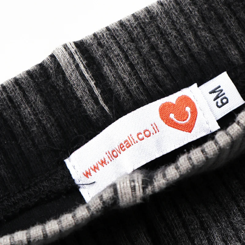 2024 ribbed black washed sets with string winter clothes dress for girls childhood shirts and baby pants black tired dresses