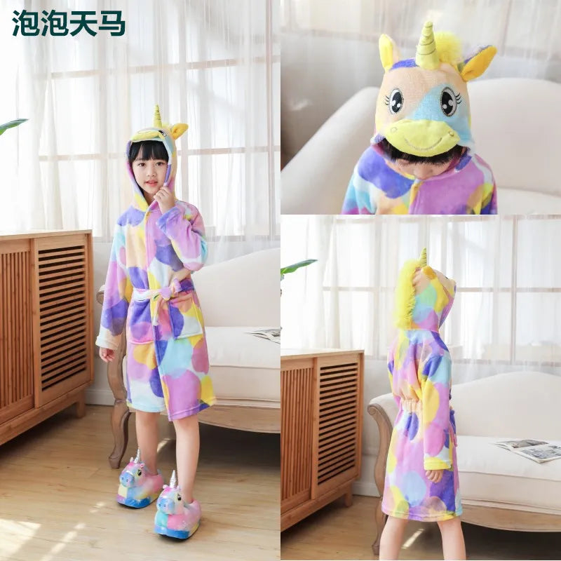Boys Girls Hooded Bathrobe Toddler Unicorn Anime Cartoon Towel Beach Children's Sleepwear Baby Kids Bath Robes Pyjamas Nightgown