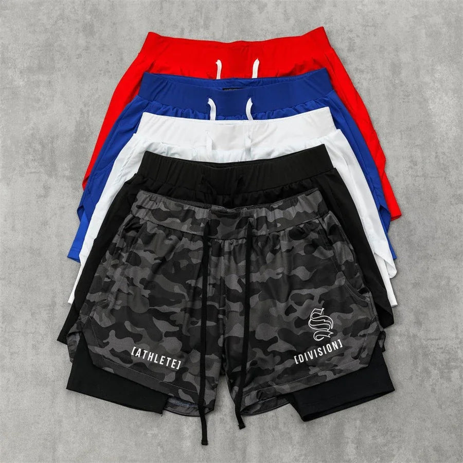 NEW 2 IN 1 Sport Running Casual Breathable Shorts Men Double-deck Jogging Quick Dry GYM Shorts Fitness Workout Men Shorts