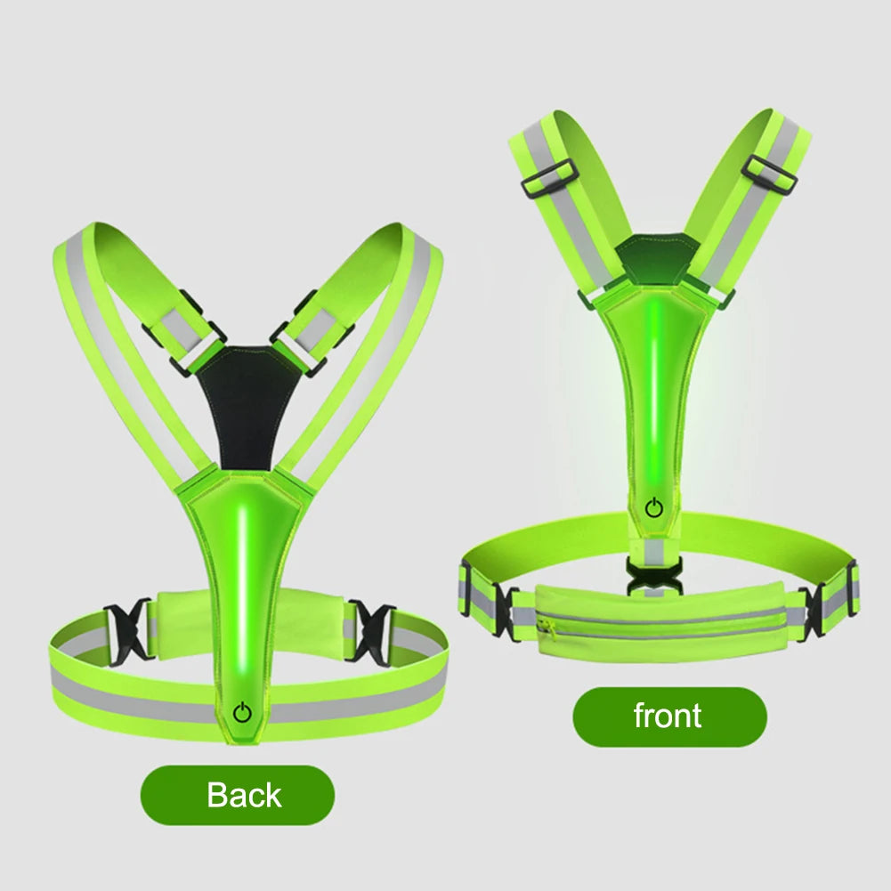 LED Reflective Vest Light Up Running Vest Adjustable Straps Cycling Safety Vest USB Rechargeable 3 Light Modes for Night Running