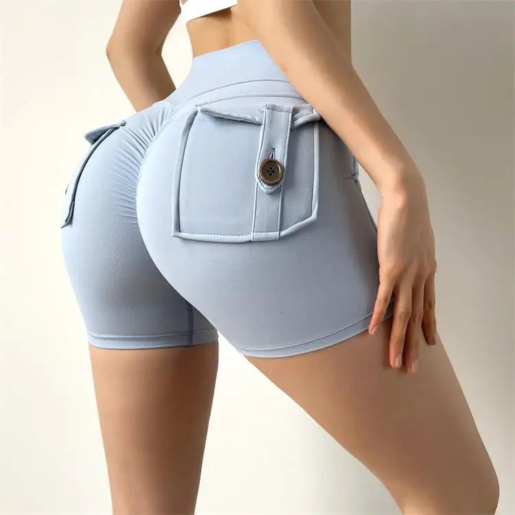 Shorts Women Sport With Pocket Buttocks Fitness Workout High Waist Tights Leggings Push Up Cycling Shorts Scrunch Gym Clothing