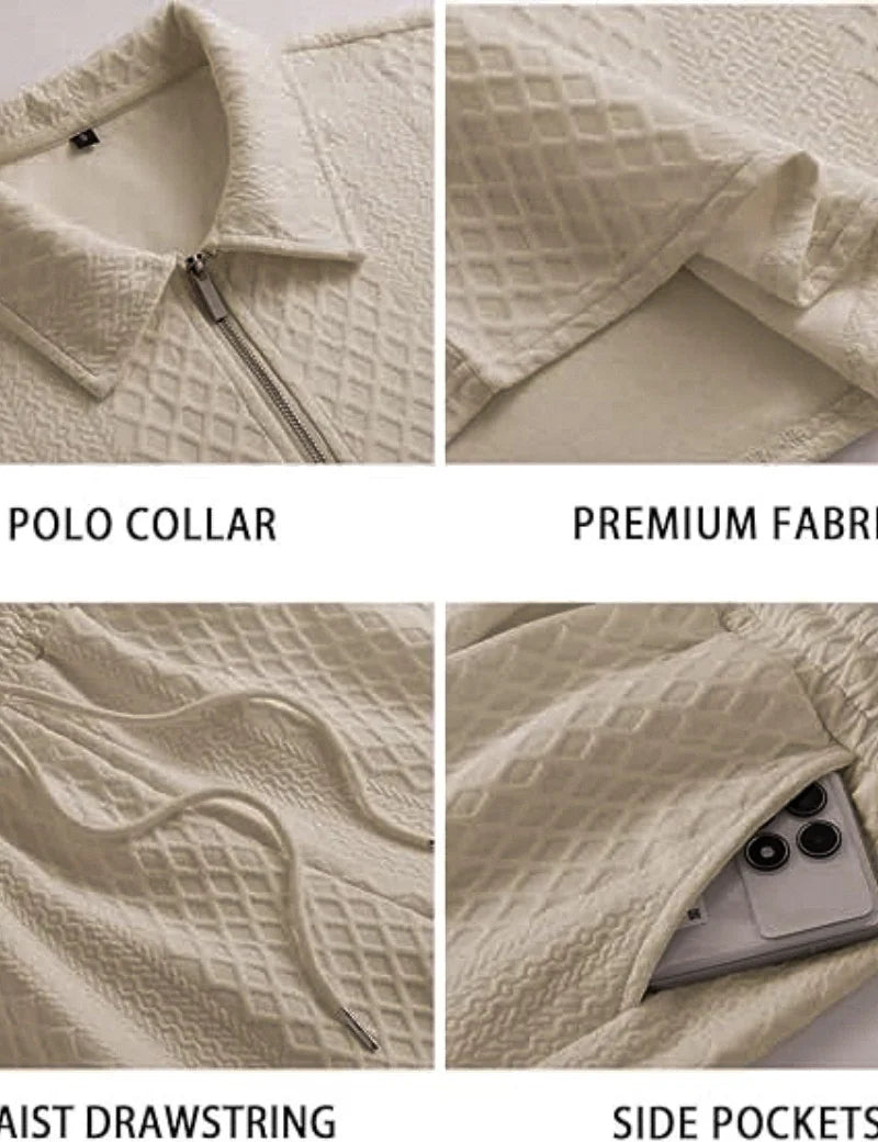 2025 New Men Suit Fashion Men's Summer Jacquard Half Zip Short Sleeve Polo Shirt+Shorts 2 PCS Sets Men Casual Sports Suit