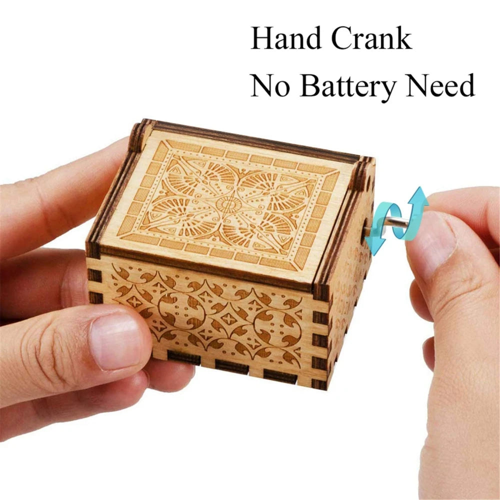 Wooden Hand-Cranked Music Box Vintage Engraving Music Box Can't Help Falling in Love Valentines Day Gift Birthday Presents