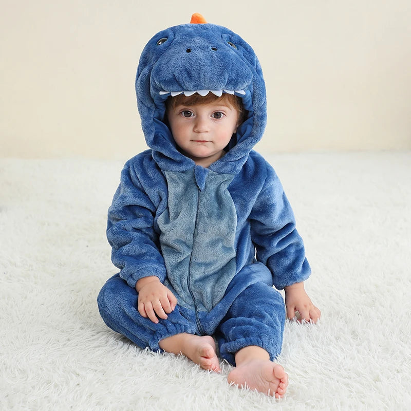 MICHLEY NEW Halloween Blue Dragon Baby Rompers Winter Costume Clothes Cartoon Jumpsuit Bodysuits Overall For Girl Boy Bebe 2-36M