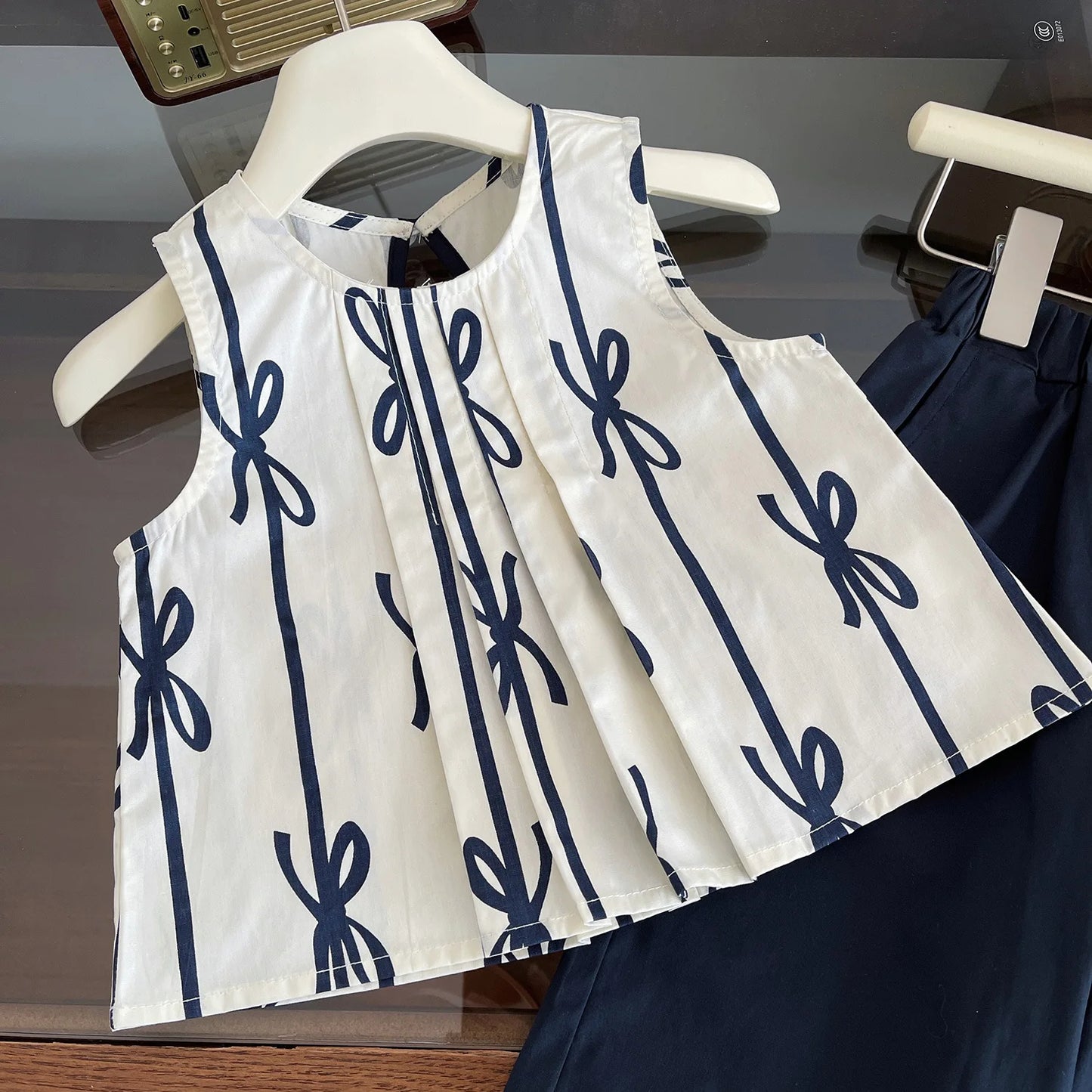 Children's Clothing Sets Bow Print Sleeveless Top + Wide-leg Pants 2pcs Kids Clothes for Girls Set 2 To 7 Years Outfit Set