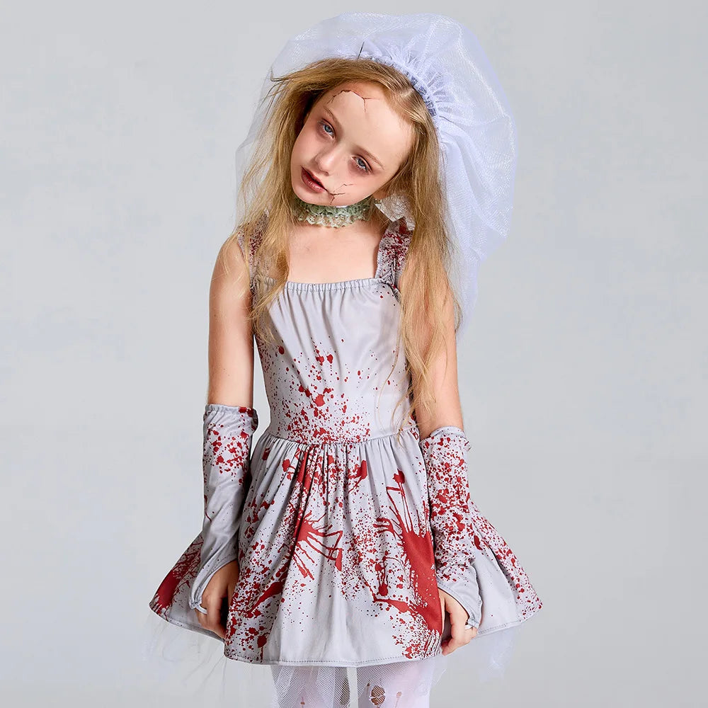Umorden Horror Scary Bloody Zombie Bride Costume for Girls Child Kids Tween Teens 4-16Y Halloween Fancy Dress