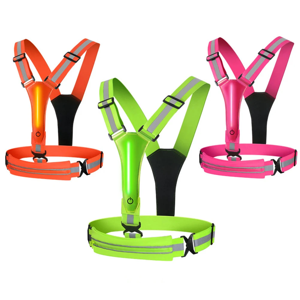 LED Reflective Vest Light Up Running Vest Adjustable Straps Cycling Safety Vest USB Rechargeable 3 Light Modes for Night Running