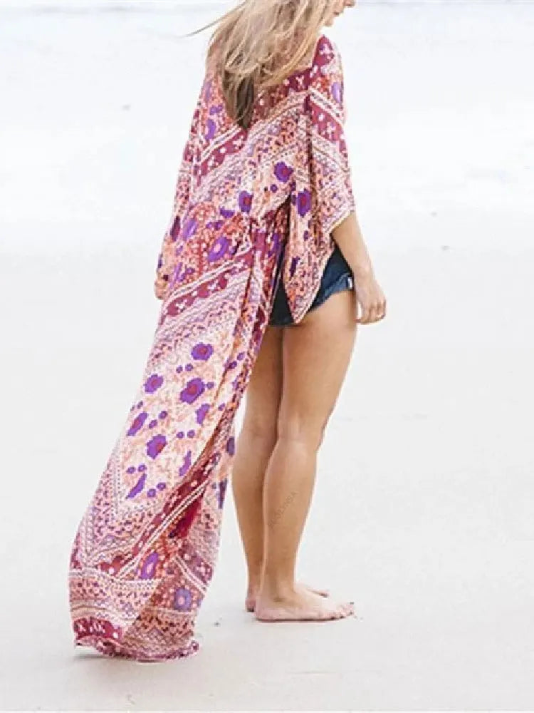 Embroidery Kaftan Beach Tunic Beach Cover up Saida de Praia Swimsuit Women Bikini cover up Pareo Sarong Beachwear Q882