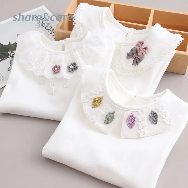 Children's Shirts School Girls White Tops Long Sleeve Lace Shirts Kids Shirt Baby Toddler Teen Casual Children Clothes