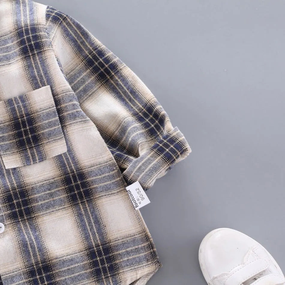 2024 Korean Fashion Children Tops Boys Buffalo Plaid Flannel Shirt Baby Casual Shirt Outerwear Clothes Autumn Girls Blouses 0-5T