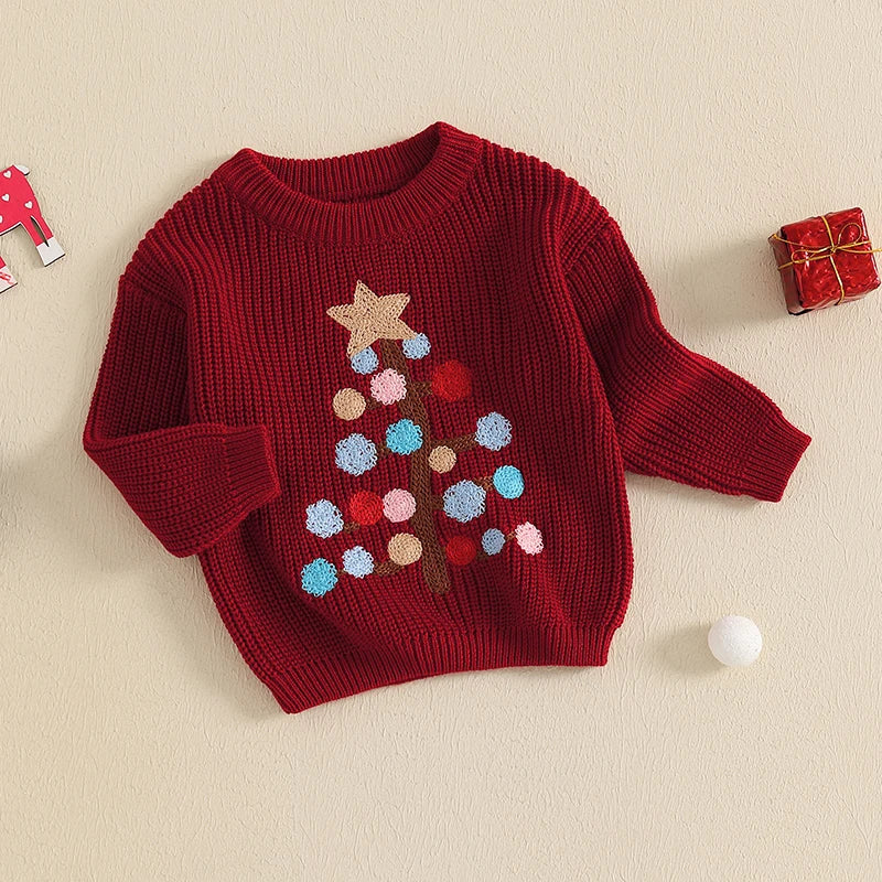 0-3Years Baby Boy Girl Christmas Sweaters Fall Winter Tree Pattern Long Sleeve Crew Neck Warm Knit Pullover Tops Kids Knitwears