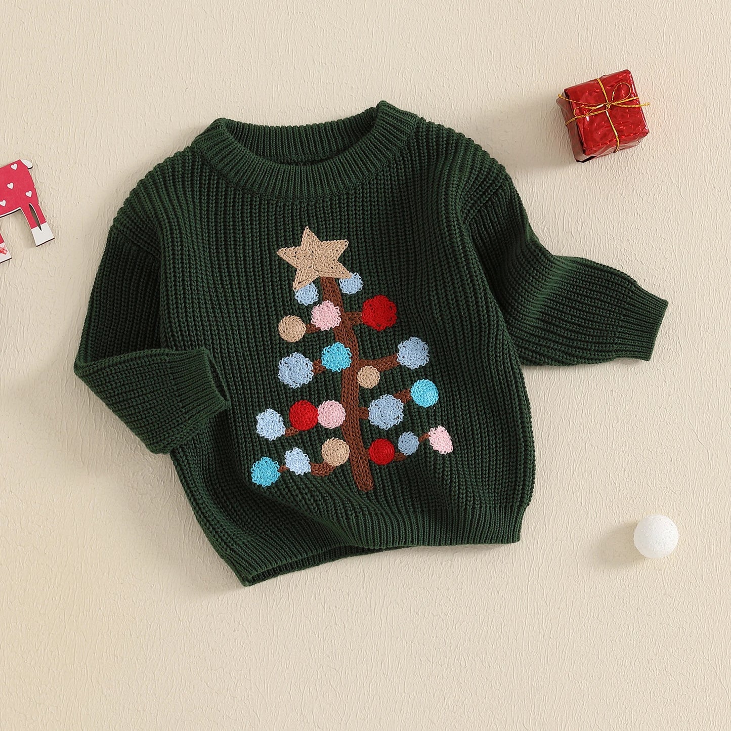 0-3Years Baby Boy Girl Christmas Sweaters Fall Winter Tree Pattern Long Sleeve Crew Neck Warm Knit Pullover Tops Kids Knitwears