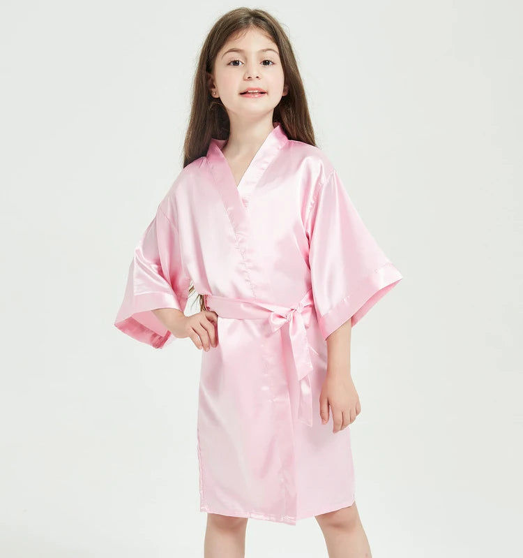 Toddler Girl Nightgown Satin Teenage Red Pink Silk Kimono Spa Bath Robe for Girls Wedding 3 to 4 5 6 7 8 9 10 11 12 13 14 Years