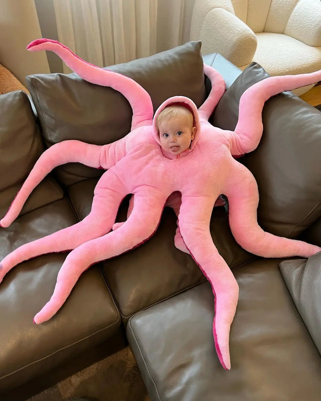 2024 NEW Octopus Cosplay For Newborn Baby Halloween Costumes Pink Cushion Christmas Pillow Romper
